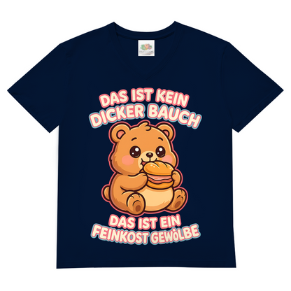Herren V-Neck T-Shirt Das Ist Kein Dicker Bauch Das Ist Ein Feinkost Gewölbe Teddybär Navy