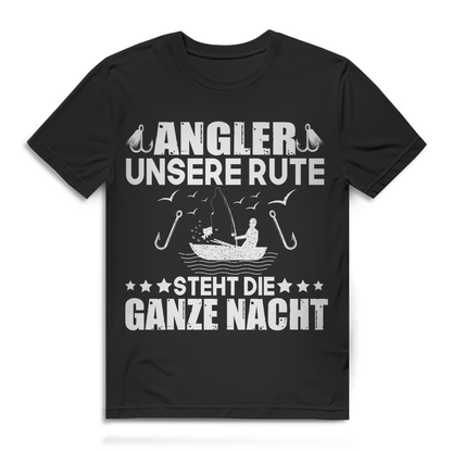 Lustiges Angel Spruch Shirt unsere Rute steht die ganze Nacht Herren Angler Fun