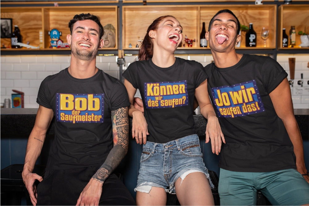 Drei Freunde mit Bob der Saufmeister Partnerlook Shirts