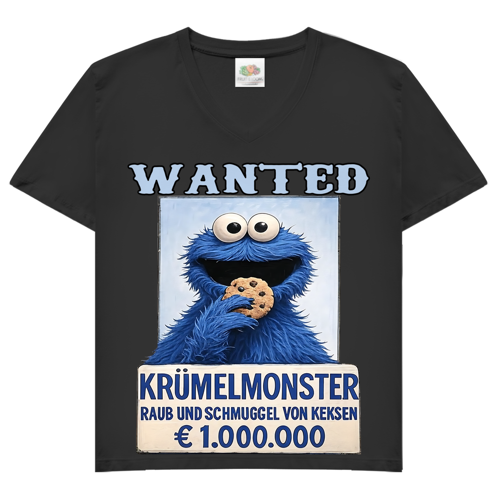 Wanted Krümelmonster Raub und Schmuggel von Keksen - Damen V-Neck T-Shirt Black