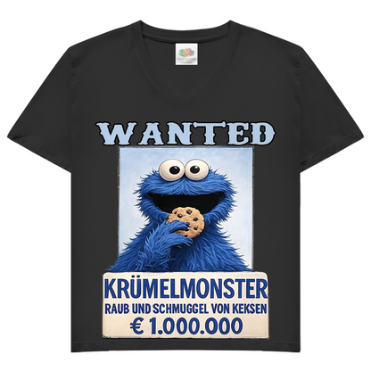 Wanted Krümelmonster Raub und Schmuggel von Keksen - Damen V-Neck T-Shirt Black