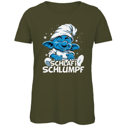 Schlafi Schlumpf Grafik - Damen Premium Bio T-Shirt Khaki