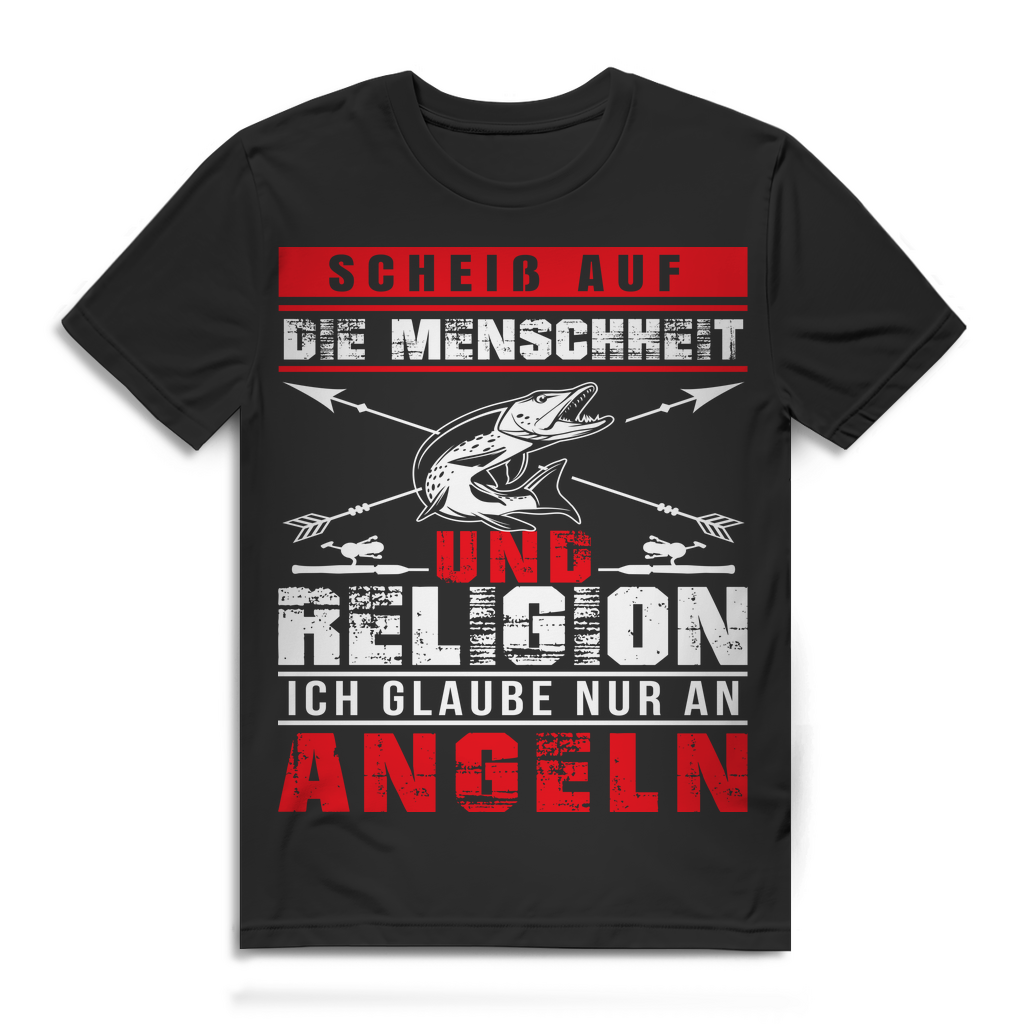 Lustiges Angel T-Shirt Männer – Religion ist egal Hauptsache Angeln Black