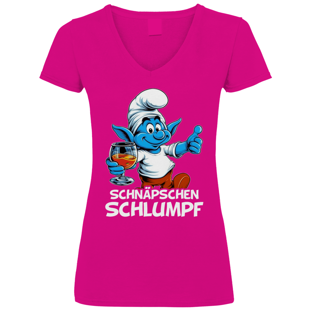 Schnäpschen Schlumpf Grafik - V-Neck Damenshirt