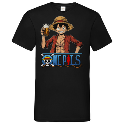 One Pils - One Piece Ruffy - Herren V-Neck Shirt Black
