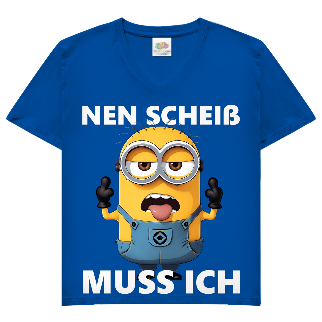 Damen V-Neck T-Shirt Nen Scheiß Muss Ich Minion