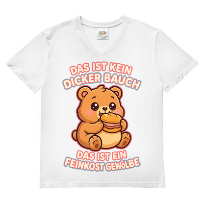 Herren V-Neck T-Shirt Das Ist Kein Dicker Bauch Das Ist Ein Feinkost Gewölbe Teddybär White