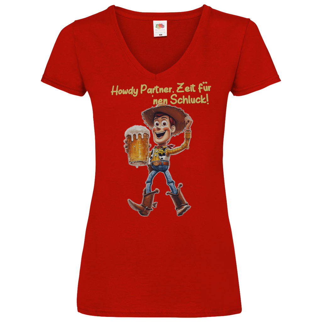 Howdy Partner Zeit für nen Schluck - Woody Toy Story - V-Neck Damenshirt Red