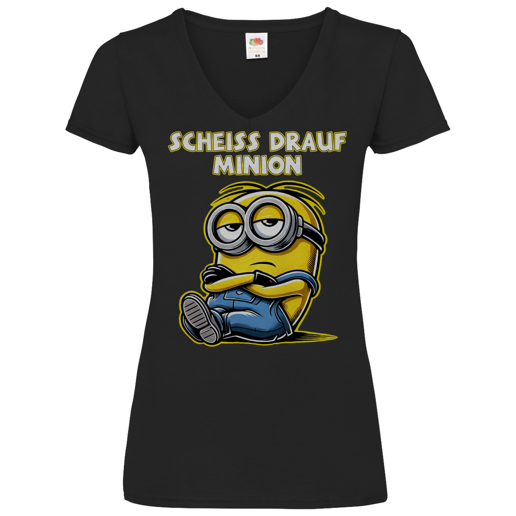 Scheiss drauf Minion - V-Neck Damenshirt