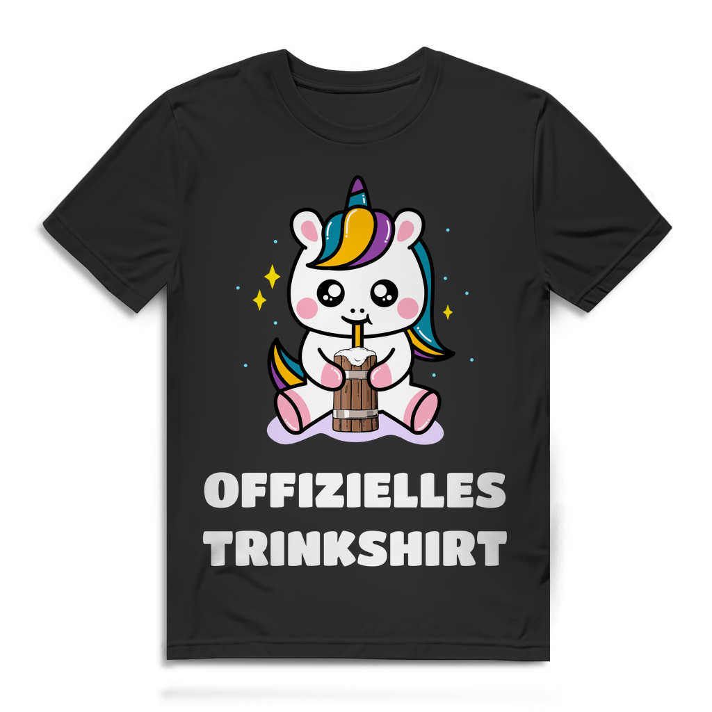 Offizielles Trinkshirt Herren T Shirt Einhorn Fun Party Spruch Saufen Bier Black