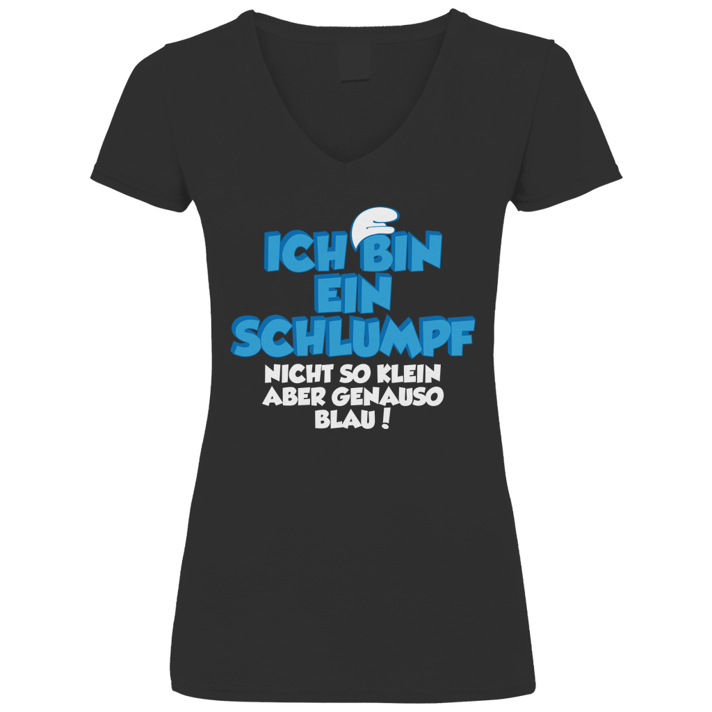 Ich bin ein Schlumpf nicht so klein aber genauso blau - V-Neck Damenshirt