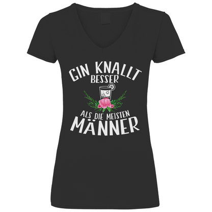Gin knallt besser als die meisten Männer - V-Neck Damenshirt Black