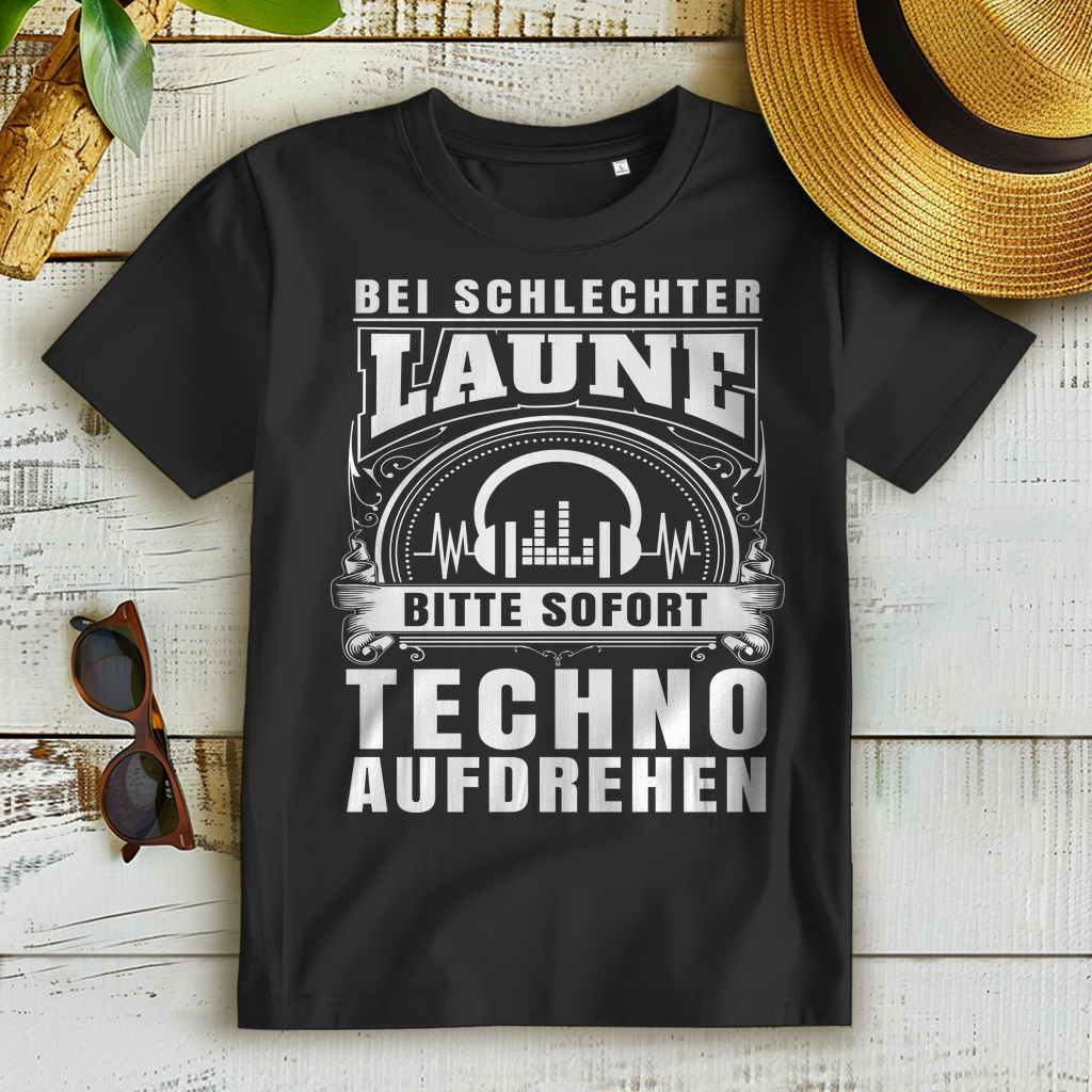 Techno Shirt Damen – Lustiges Rave T-Shirt – Bei schlechter Laune Techno