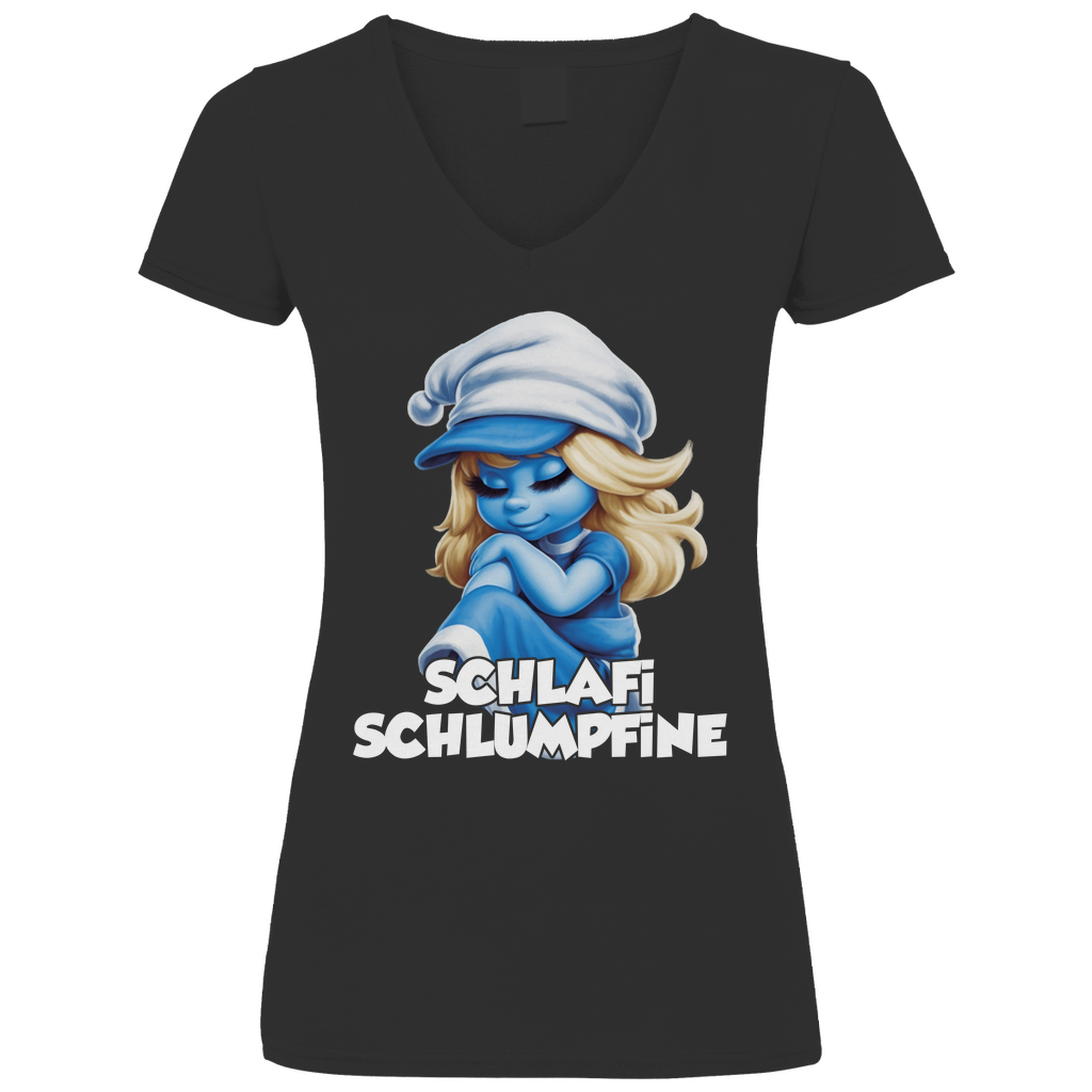 Schlafi Schlumpfine Grafik - V-Neck Damenshirt