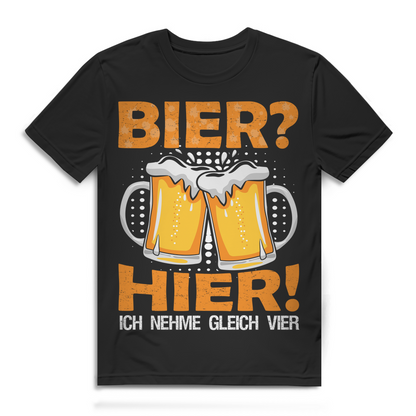 Spruch T-Shirt Herren Bierglas Design Bier Hier Ich nehme gleich vier Feierlaune