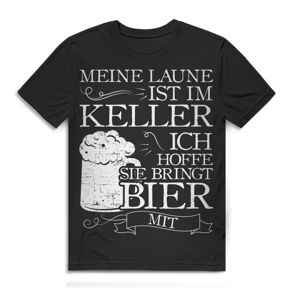 Meine Laune ist im Keller T-Shirt – Ich hoffe sie bringt Bier mit Männer Spruch Black