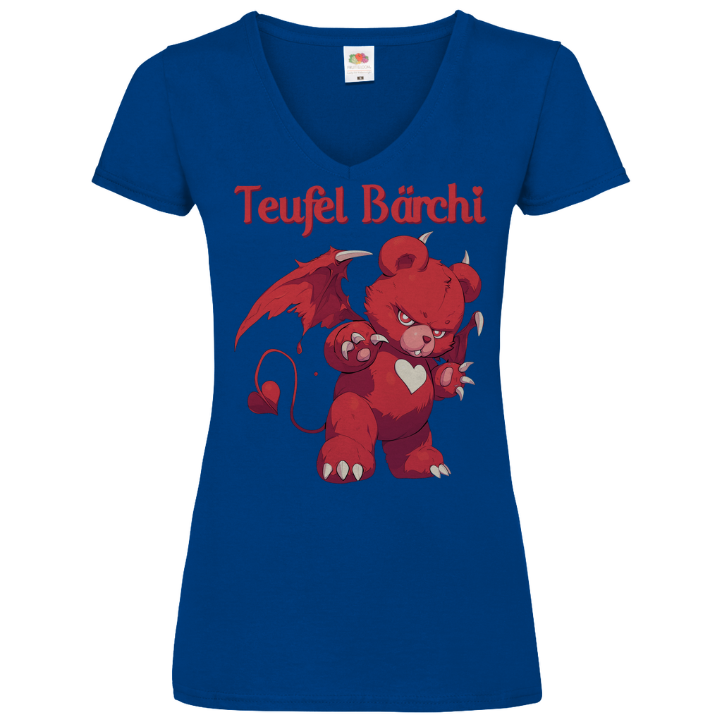 Teufel Bärchi - Glücksbärchi - V-Neck Damenshirt Royal Blue