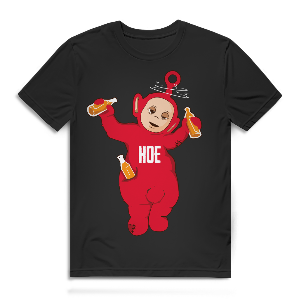 Hoe Shirt mit Teletubbie Po – Lustiges Suff Parodie T-Shirt für Männer mit Humor Black