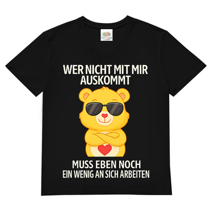 Herren V-Neck T-Shirt Wer nicht mit mir auskommt Glücksbärchi Bärchi Spruch Black