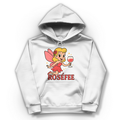 Damen Hoodie ROSÉFEE – Rosé Wein Fee Motiv kuscheliger Kapuzenpullover Arctic White