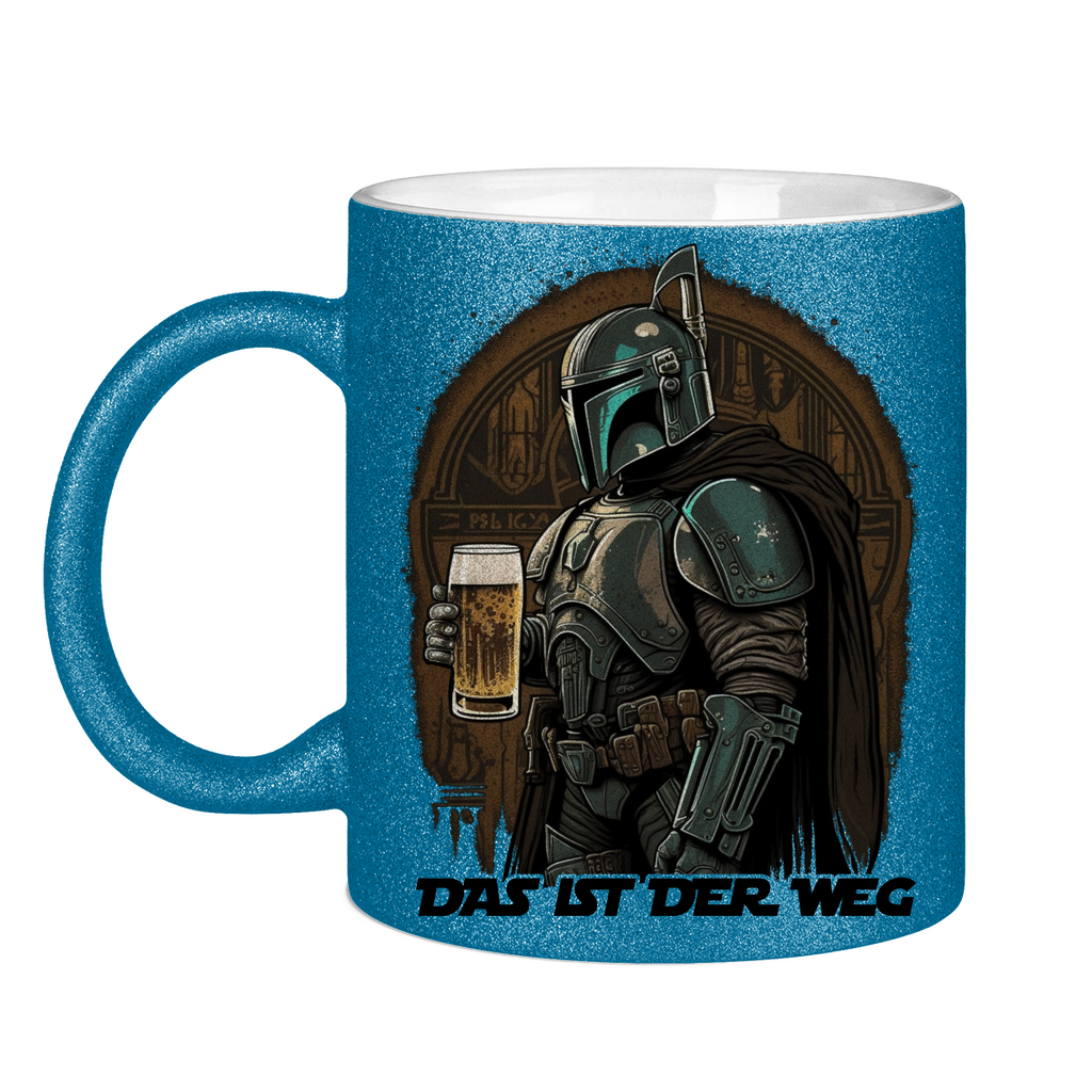 Das ist der Weg Mandalorianer Bier - Glitzertasse Blue Glitter