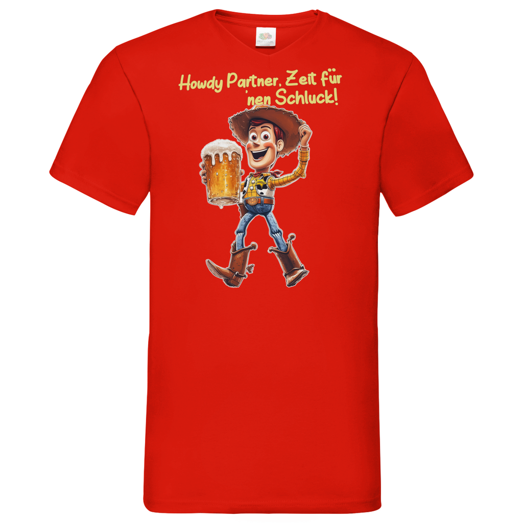 Howdy Partner Zeit für nen Schluck - Woody Toy Story - Herren V-Neck Shirt Red