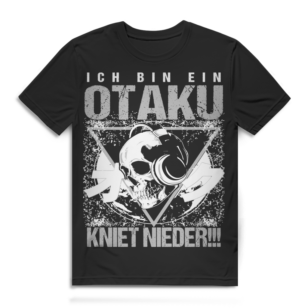 Anime Herren T-Shirt Ich bin ein Otaku kniet nieder Bio Baumwolle Black