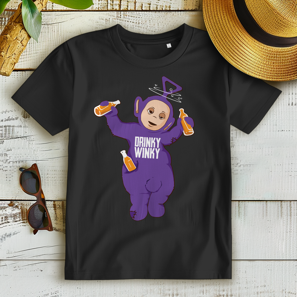Tinky Winky Shirt Damen – Drinky Winky Teletubbies Saufshirt für Partys Black