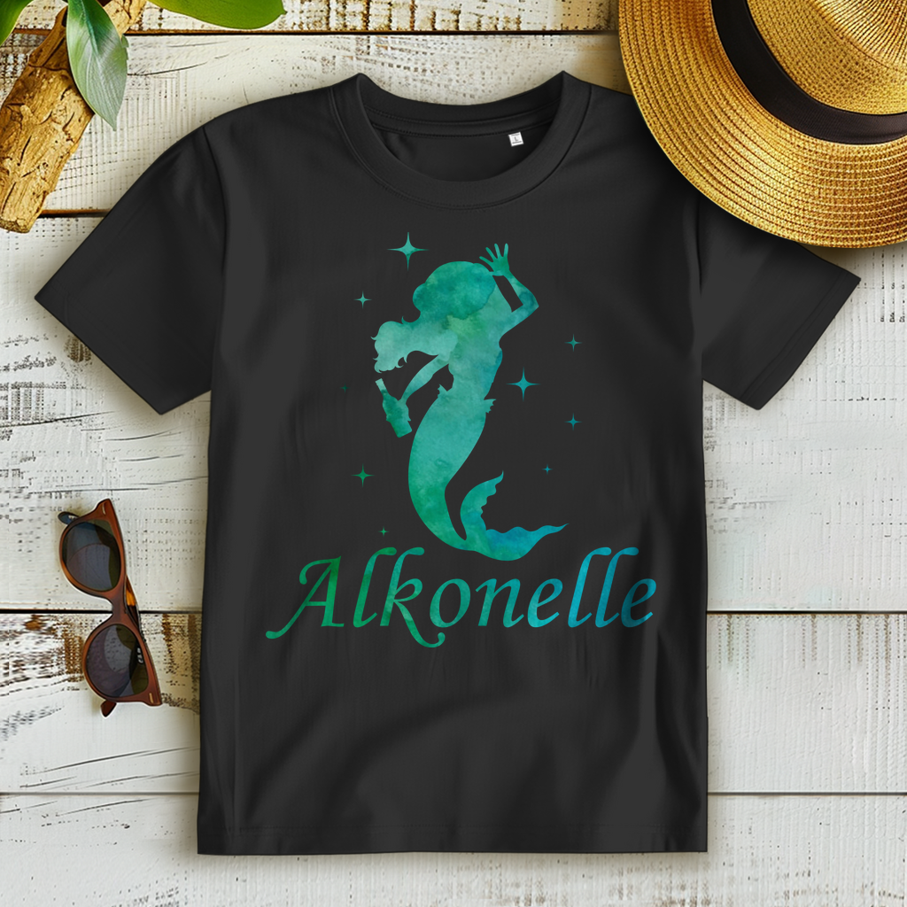 Alkonelle Damen T-Shirt – lustige Meerjungfrau mit Alkohol Flasche Aquarell