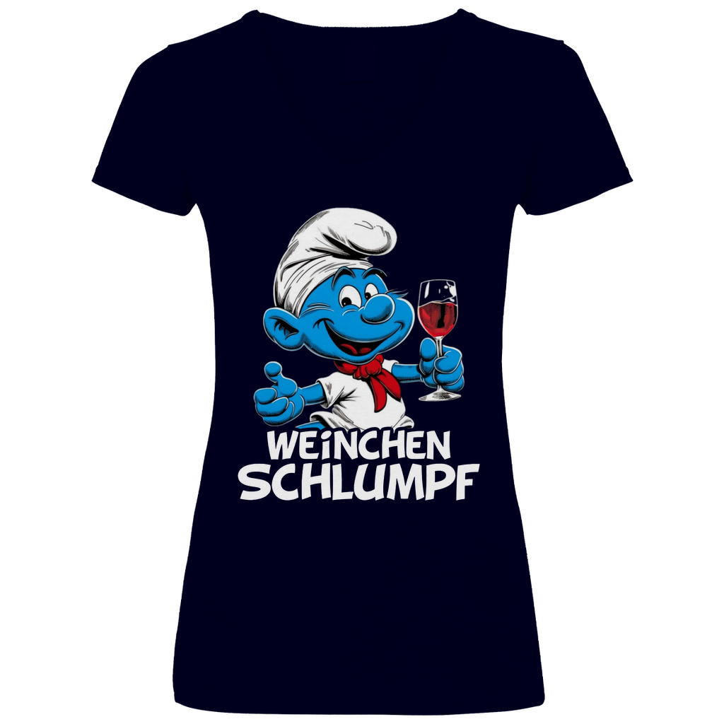 Weinchen Schlumpf Grafik - V-Neck Damenshirt