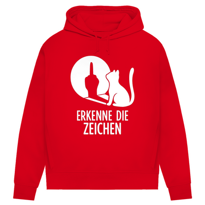 Damen Premium Bio Hoodie Erkenne Die Zeichen Katze Mittelfinger Red