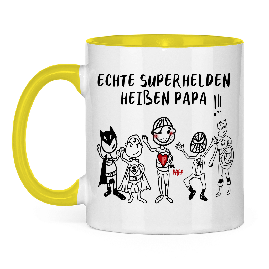 Echte Superhelden heißen Papa! - Tasse zweifarbig Yellow