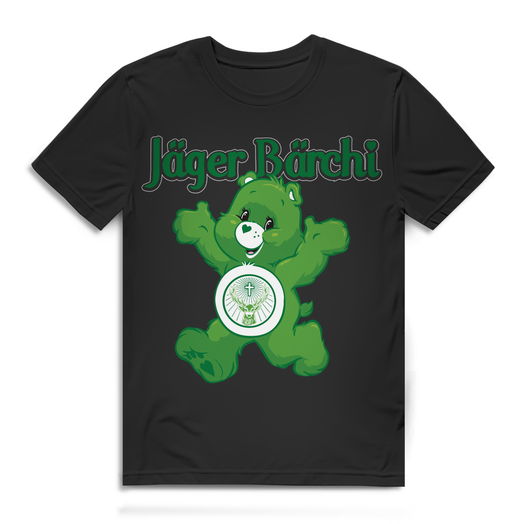 Jäger Bärchi Shirt Männer – Lustige Glücksbärchi Parodie mit Jägermeister Look Black