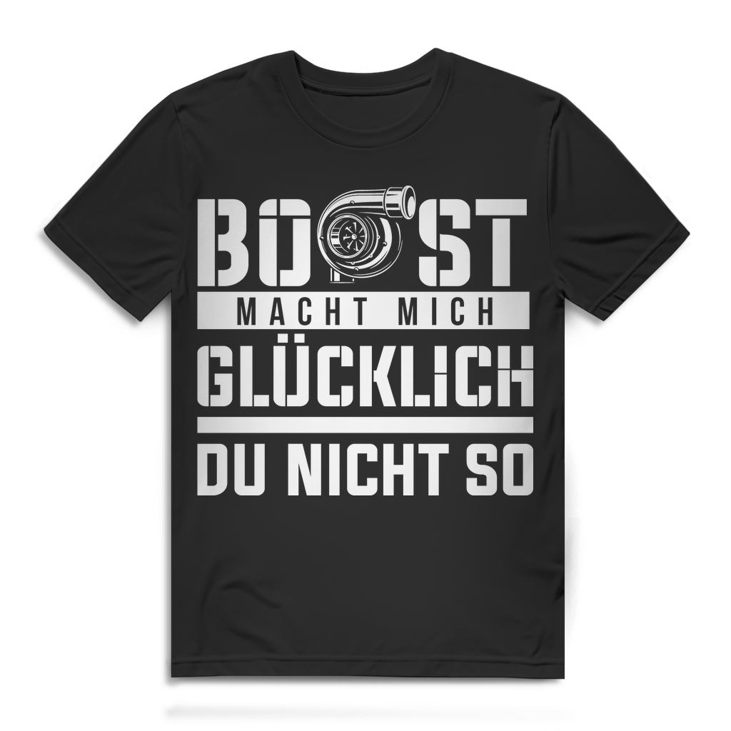 Herren T-Shirt Boost macht mich glücklich du nicht so Turbo Shirt Black