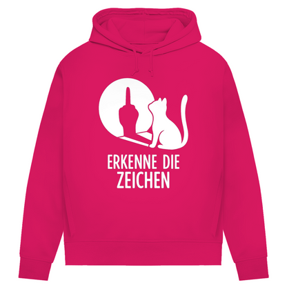 Damen Premium Bio Hoodie Erkenne Die Zeichen Katze Mittelfinger Magenta Pink
