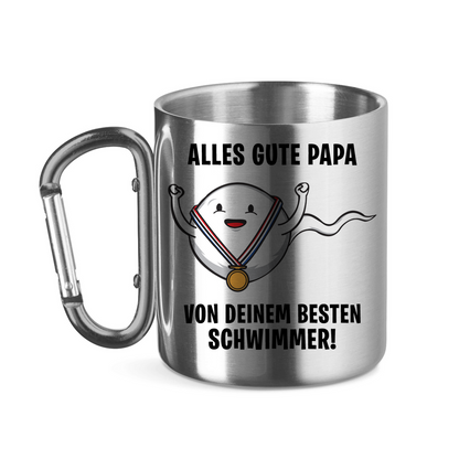 Alles gute Papa von deinem besten Schwimmer! - Edelstahltasse mit Karabinergriff