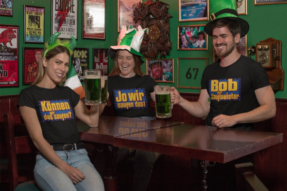 Drei Freunde am St. Patricks Day mit Bob der Saufmeister Partnerlook Shirts
