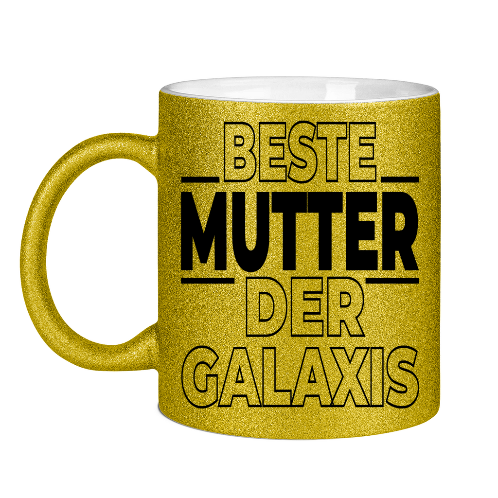 Beste Mutter der Galaxis - Glitzertasse Gold Glitter One size