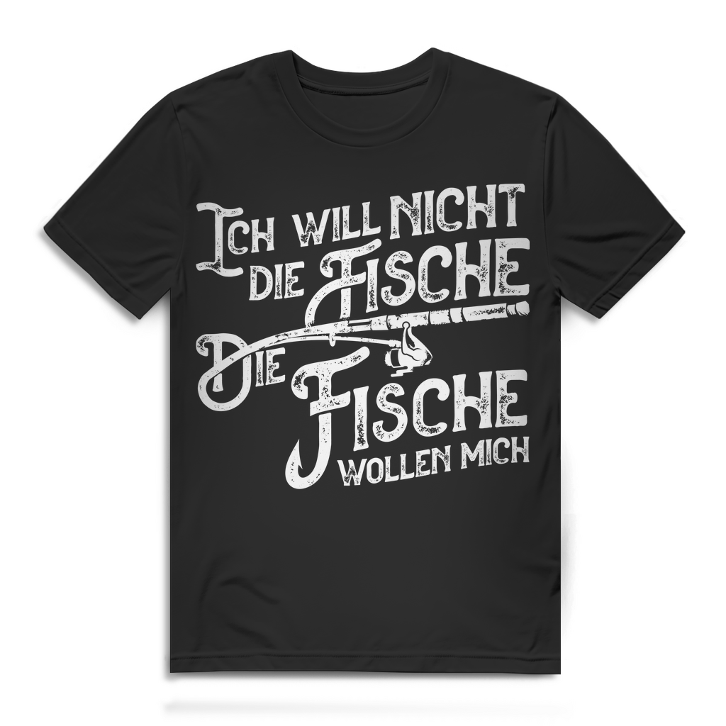 Herren T-Shirt Die Fische wollen mich Angel Shirt Bio Baumwolle Black