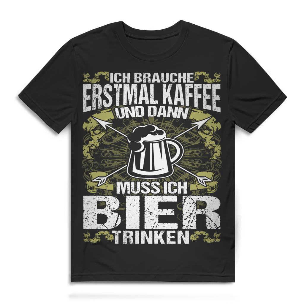 Erst Kaffee dann Bier – Lustiges Männer Shirt mit Tagesablauf für Genießer Black