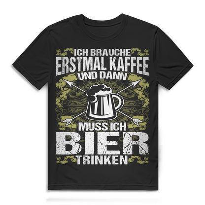 Erst Kaffee dann Bier – Lustiges Männer Shirt mit Tagesablauf für Genießer Black