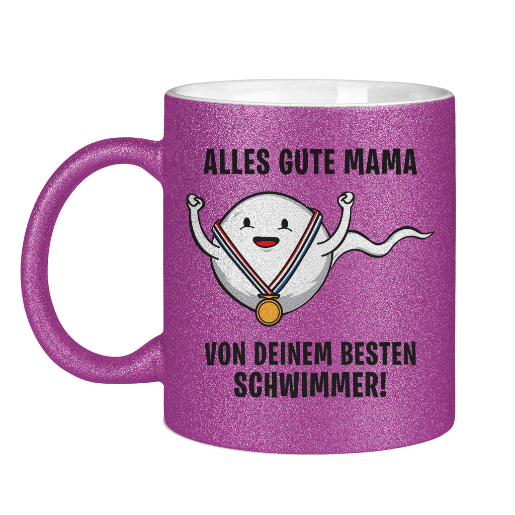 Alles gute Mama von deinem besten Schwimmer! - Glitzertasse Purple Glitter One size