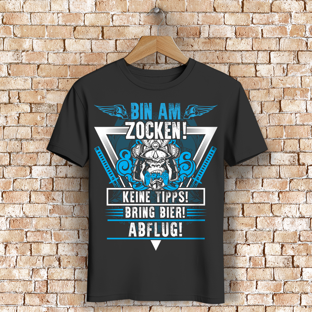 Gamer Shirt Herren – Bin am Zocken! Keine Tipps, nur Bier – Bio Baumwolle