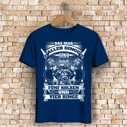 Fünfzylinder Herren Shirt – Männer T-Shirt mit Kolben-Motiv und 4 Ringen