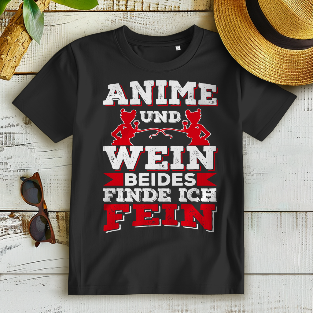 Lustiges Anime Damen Shirt – Anime und Wein beides finde ich fein Aufdruck