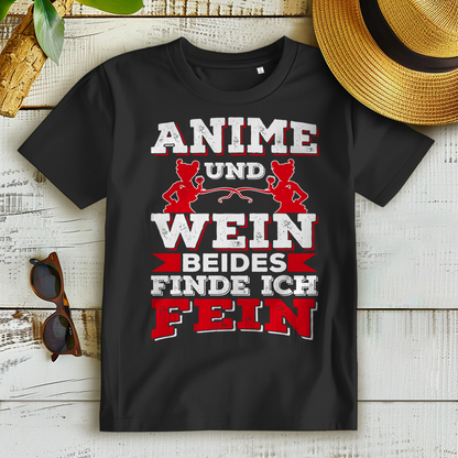 Lustiges Anime Damen Shirt – Anime und Wein beides finde ich fein Aufdruck