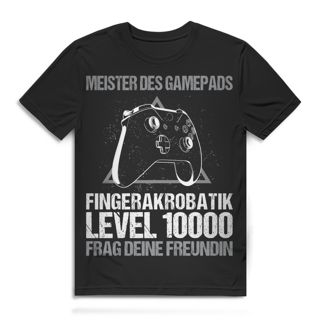 Herren T-Shirt Meister des Gamepads Fingerakrobatik Level 10000 Gamer Black
