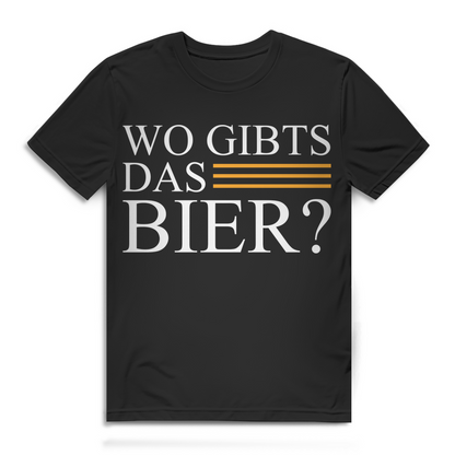 Wo gibt’s das Bier Shirt Männer – Lustiges Funshirt für Festival und Stammtisch Black