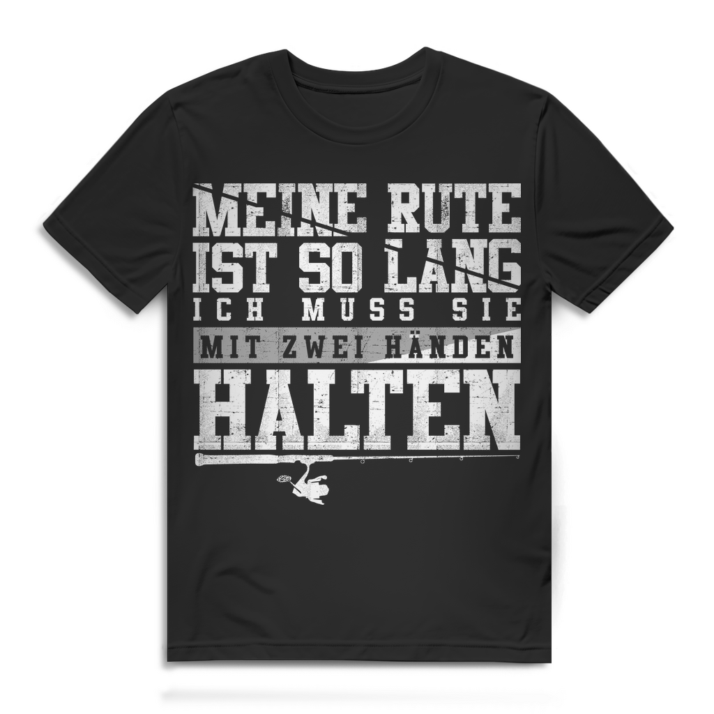 Herren T-Shirt Angelrute so lang mit zwei Händen halten Bio Baumwolle Black