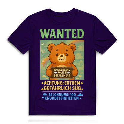 Herren Premium Bio T-Shirt Wanted Glücksbärchi Wolkenland Extrem Gefährlich Süß Urban Purple